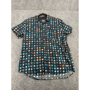 Bethesda Fallout Vault Boy Shirt Mens Large Black All Over Print Button Down AOP